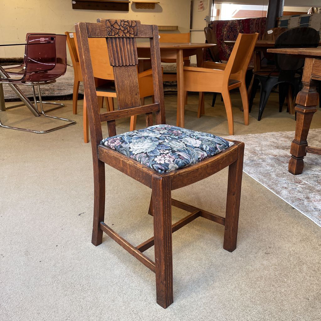 Oak Carved Back Floral Seat Dining Chairs SET of 4 C DINING CHAIRS