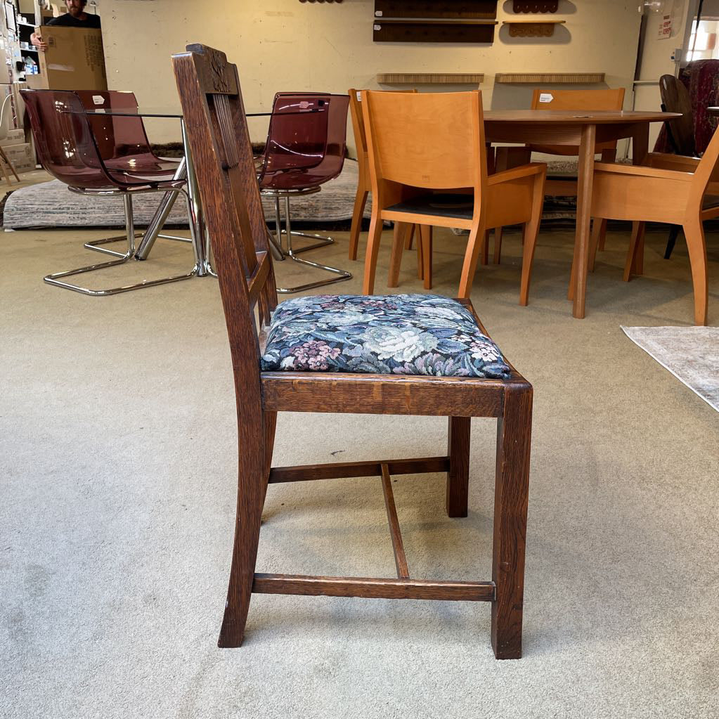 Oak Carved Back Floral Seat Dining Chairs SET of 4 C DINING CHAIRS