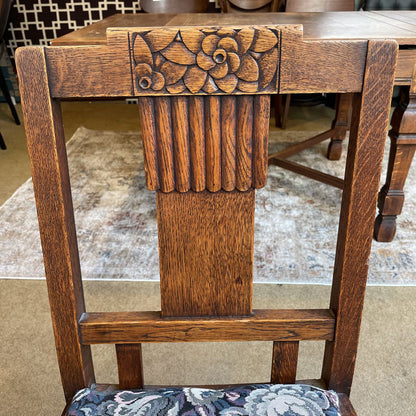 Oak Carved Back Floral Seat Dining Chairs SET of 4 C DINING CHAIRS