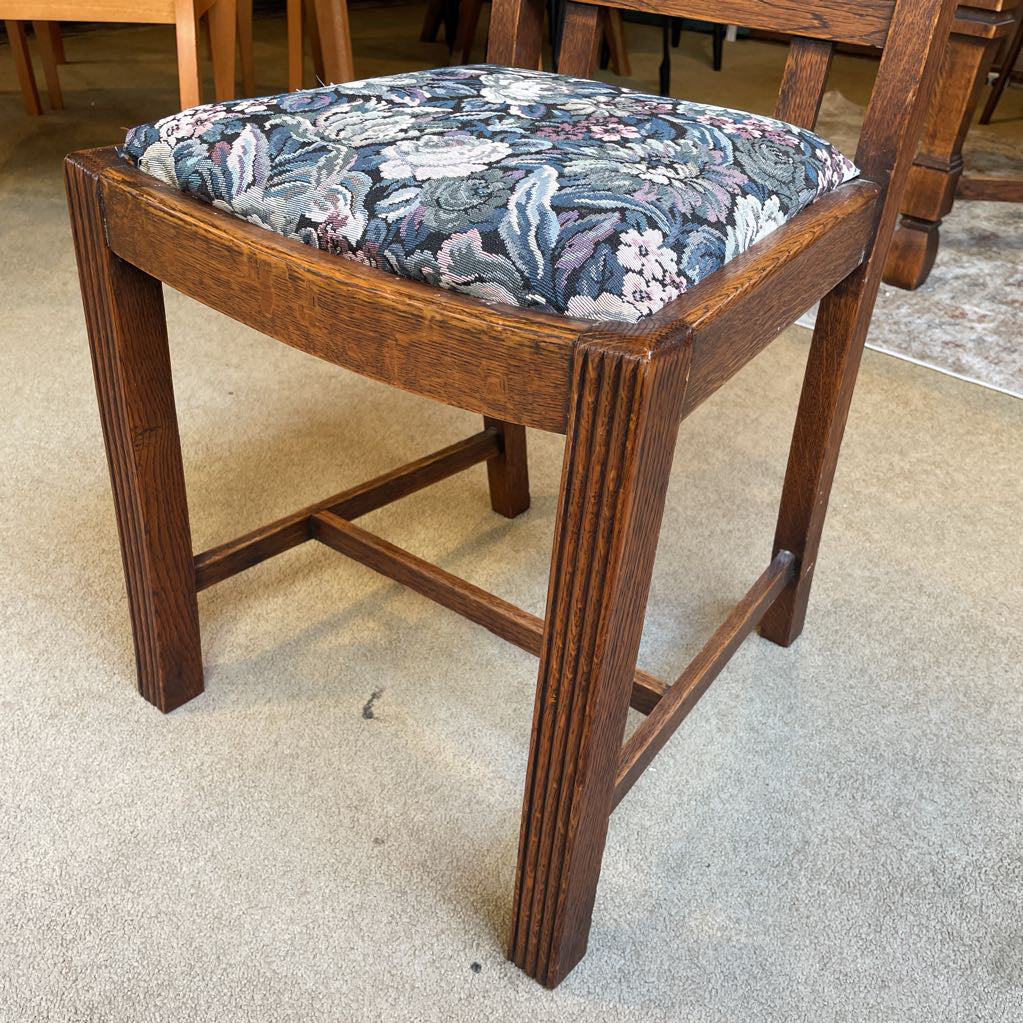 Oak Carved Back Floral Seat Dining Chairs SET of 4 C DINING CHAIRS