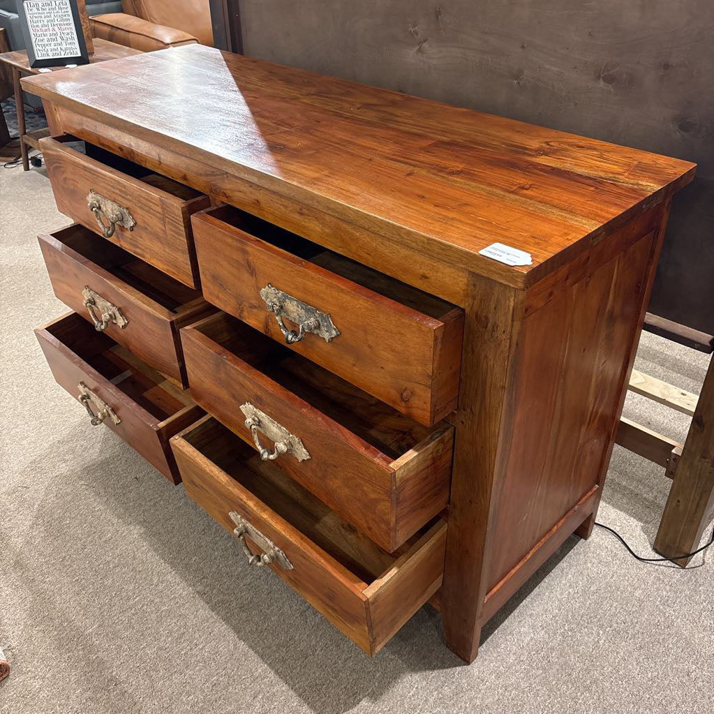 Reclaimed Solid Teak 6 Drawer Lowboy Dresser C LOWBOYS