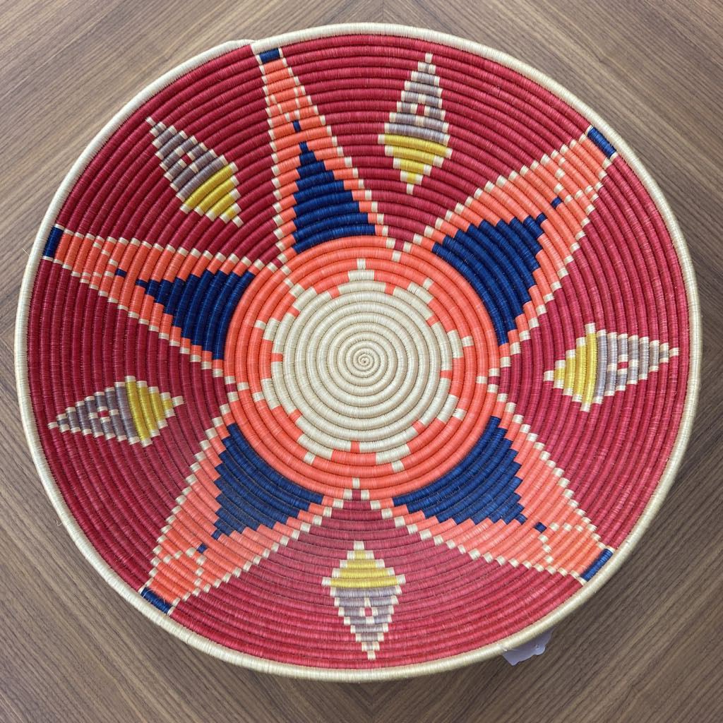 Rwandan Woven Coil Basket Red Orange & Blue SMALLS