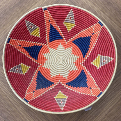 Rwandan Woven Coil Basket Red Orange & Blue SMALLS