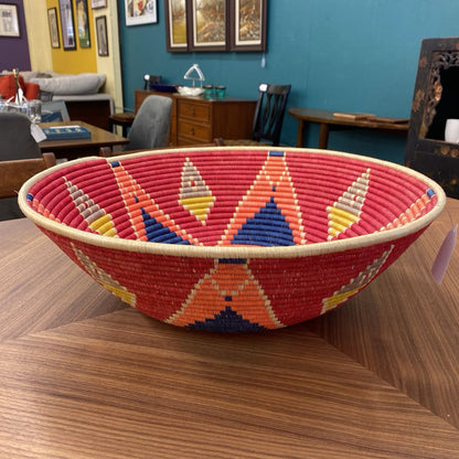Rwandan Woven Coil Basket Red Orange & Blue SMALLS
