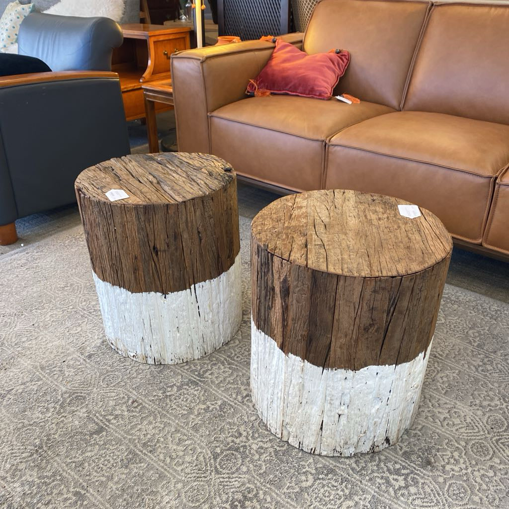 Whitewash Base Rustic Stool /Plant Stand