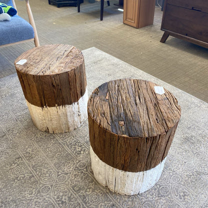 Whitewash Base Rustic Stool /Plant Stand