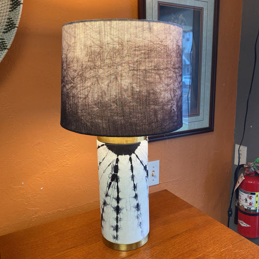 Mod Black & White Leather Table Lamp w/Purple Shade LAMPS
