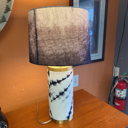 Mod Black & White Leather Table Lamp w/Purple Shade LAMPS