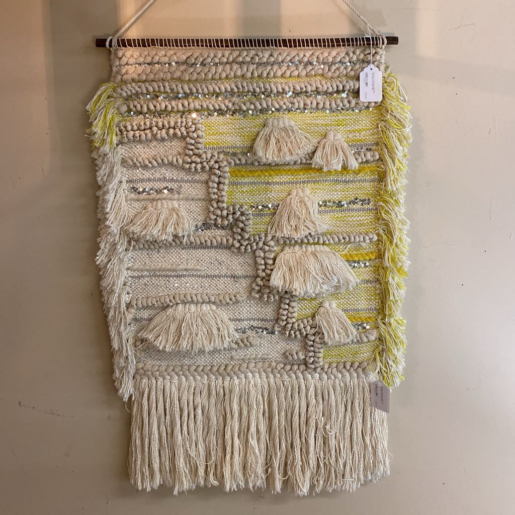 Natural Wall Hung Weaving w/Yellow Accents