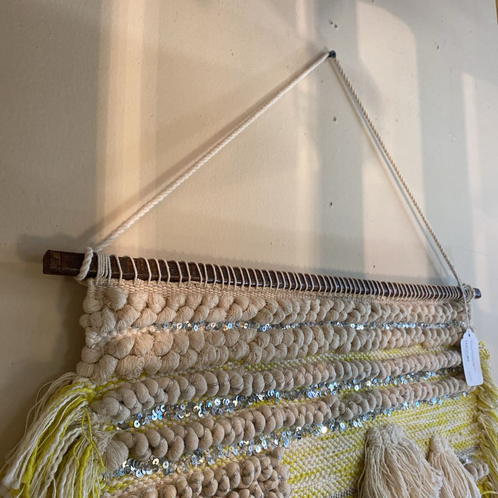 Natural Wall Hung Weaving w/Yellow Accents