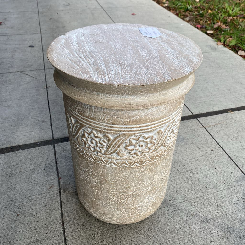 Embossed Whitewash Stool /Plant Stand C STOOLS