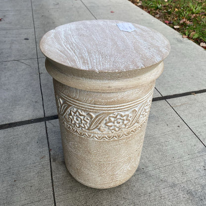 Embossed Whitewash Stool /Plant Stand C STOOLS