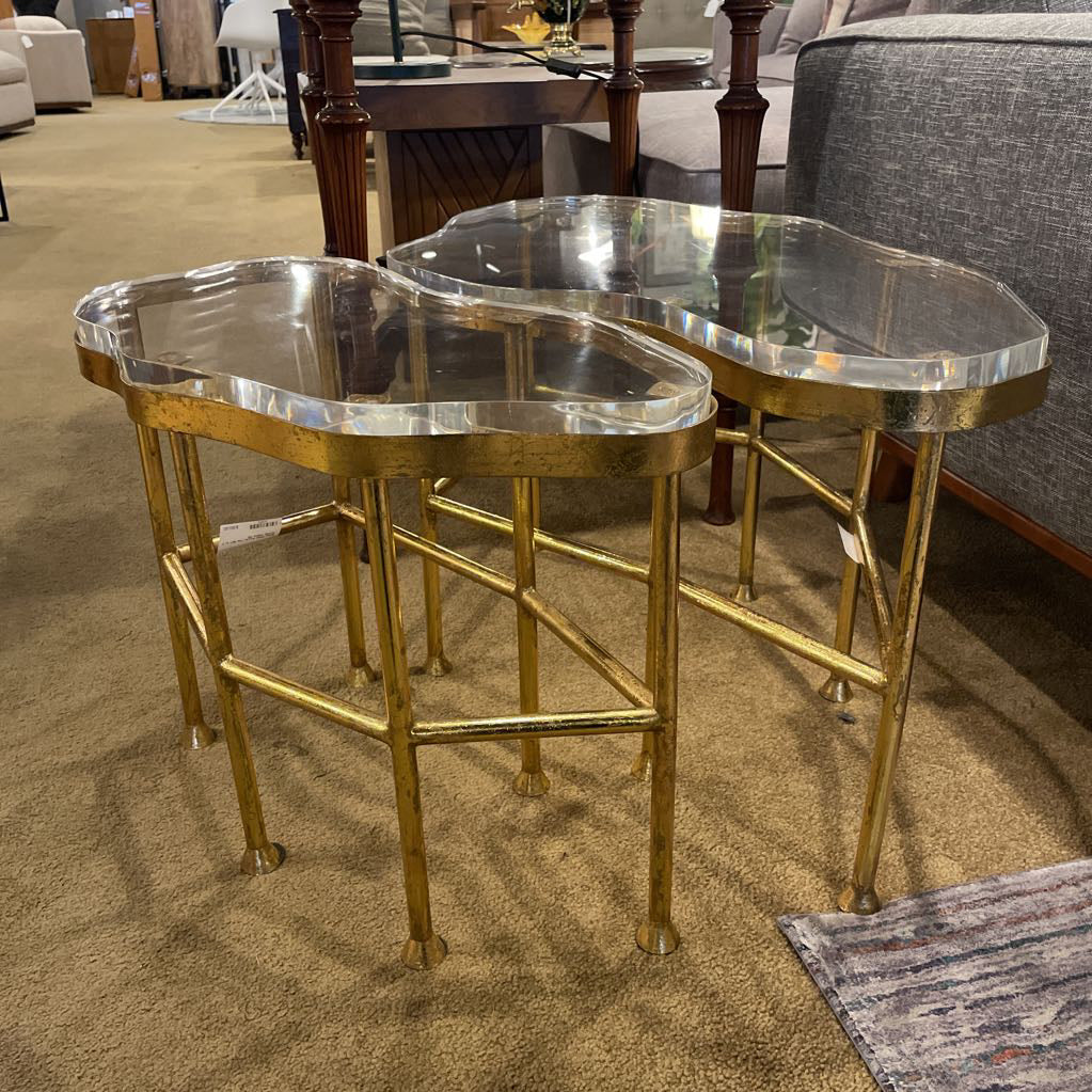 Brass Finish Acrylic Top SET of 2 Coffee Tables