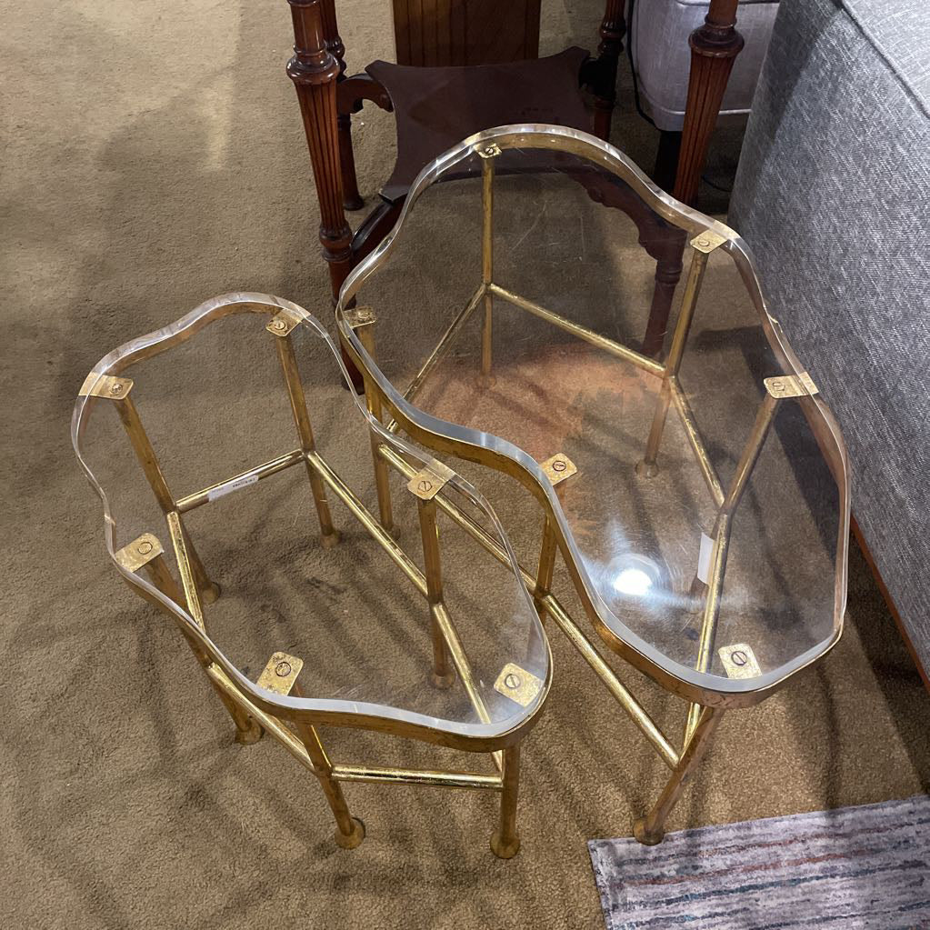 Brass Finish Acrylic Top SET of 2 Coffee Tables