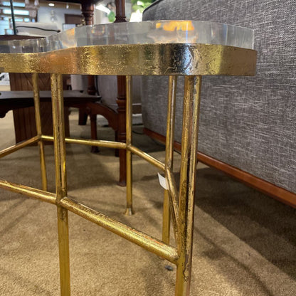 Brass Finish Acrylic Top SET of 2 Coffee Tables