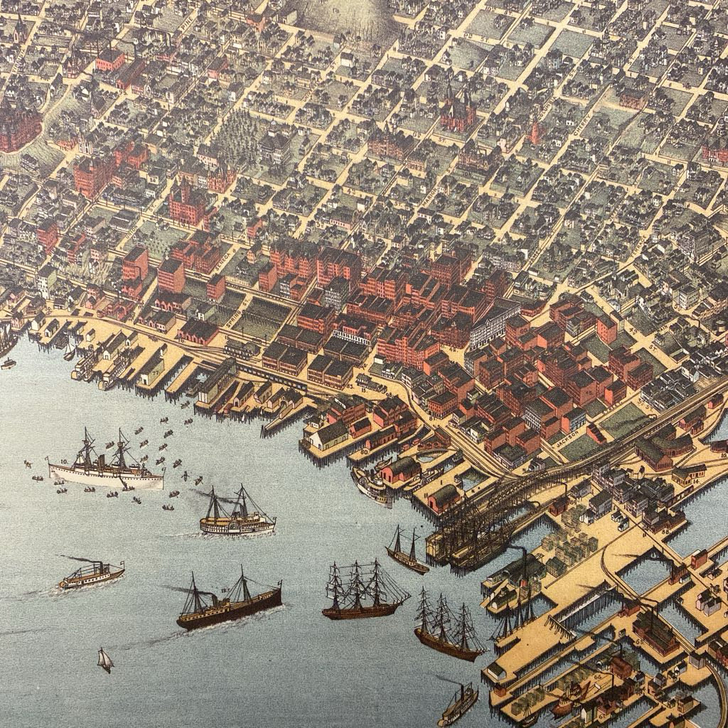 SEATTLE1891 Birds Eye View Illustrated Map