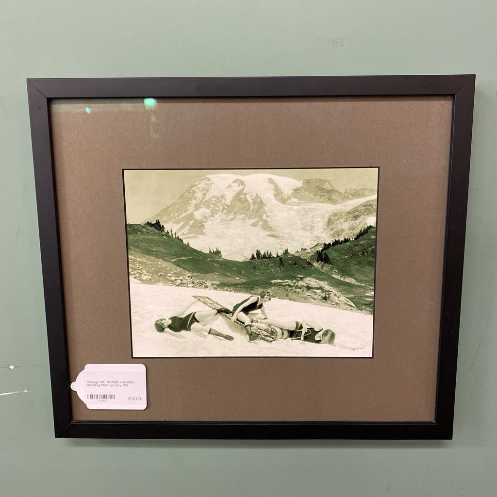 Vintage MT. RAINER w/Ladies Sledding Photography ART