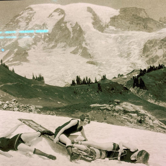 Vintage MT. RAINER w/Ladies Sledding Photography ART