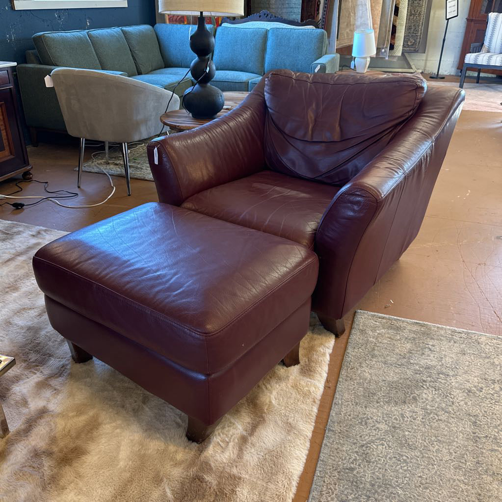 Burgundy Leather Lounge Chair and Ottoman U ACCENT CHAIRS