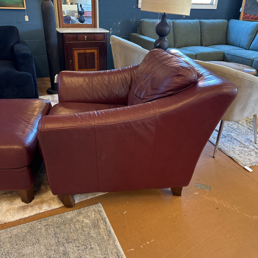 Burgundy Leather Lounge Chair and Ottoman U ACCENT CHAIRS