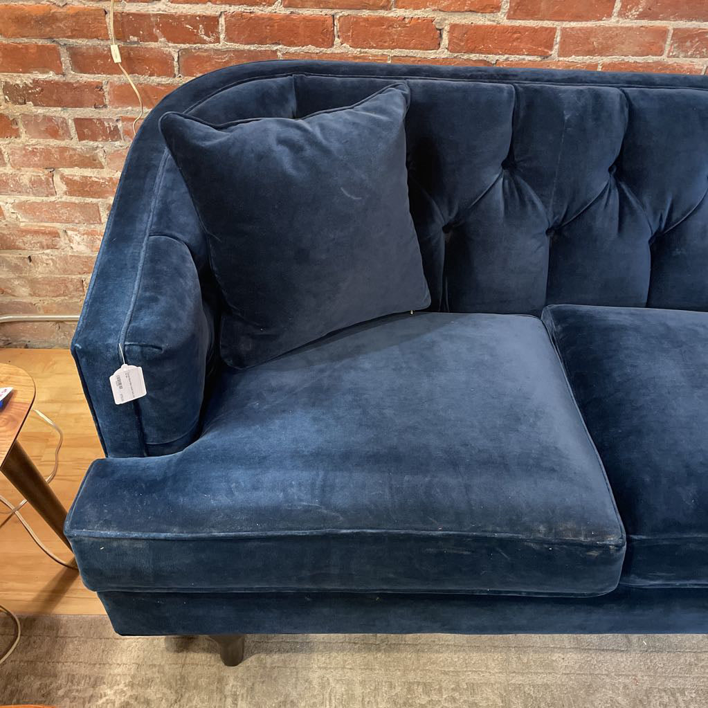 Curved Back Blue Velvet Sofa AS IS U SOFAS