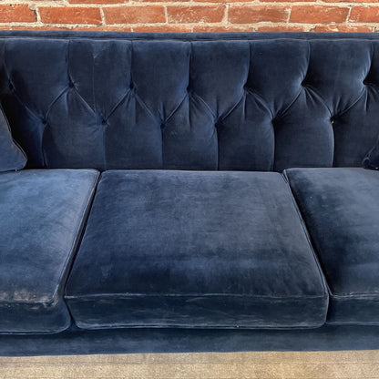 Curved Back Blue Velvet Sofa AS IS U SOFAS