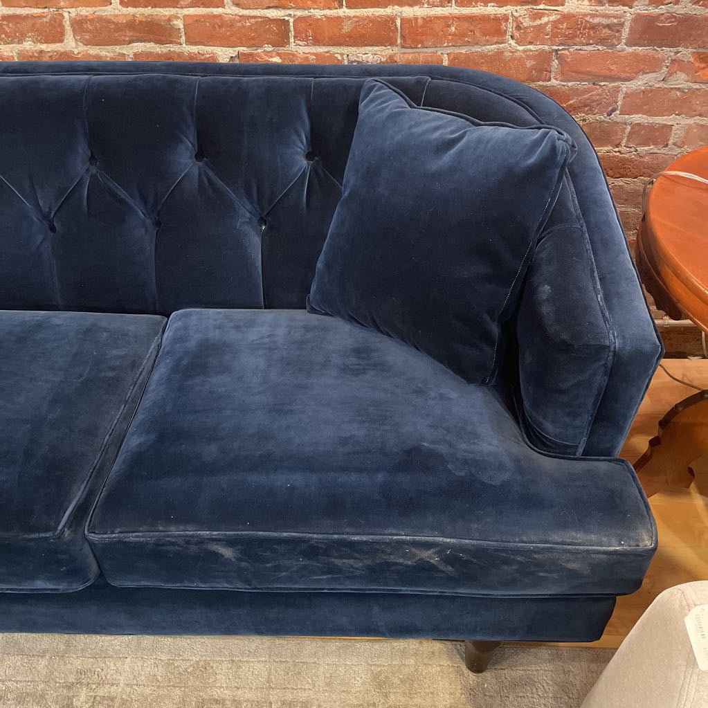 Curved Back Blue Velvet Sofa AS IS U SOFAS