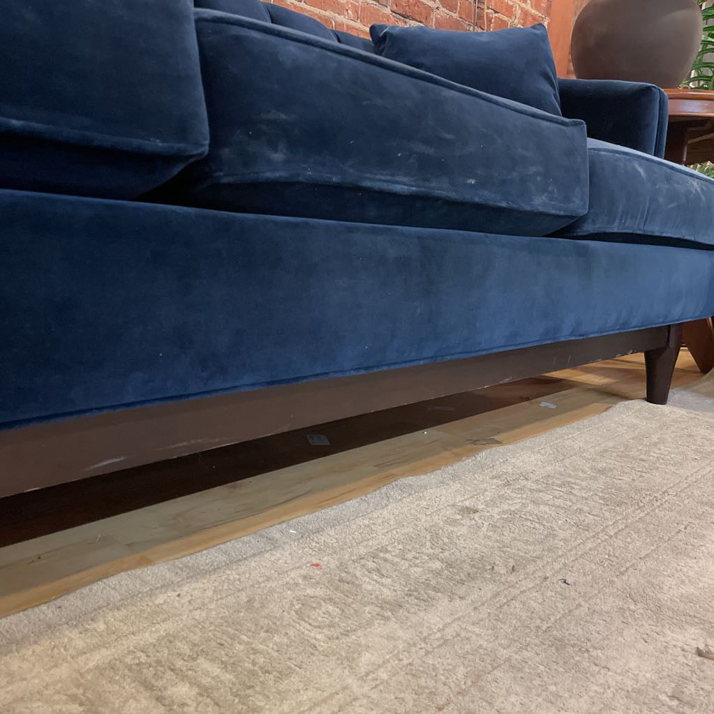 Curved Back Blue Velvet Sofa AS IS U SOFAS