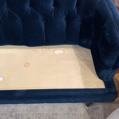 Curved Back Blue Velvet Sofa AS IS U SOFAS