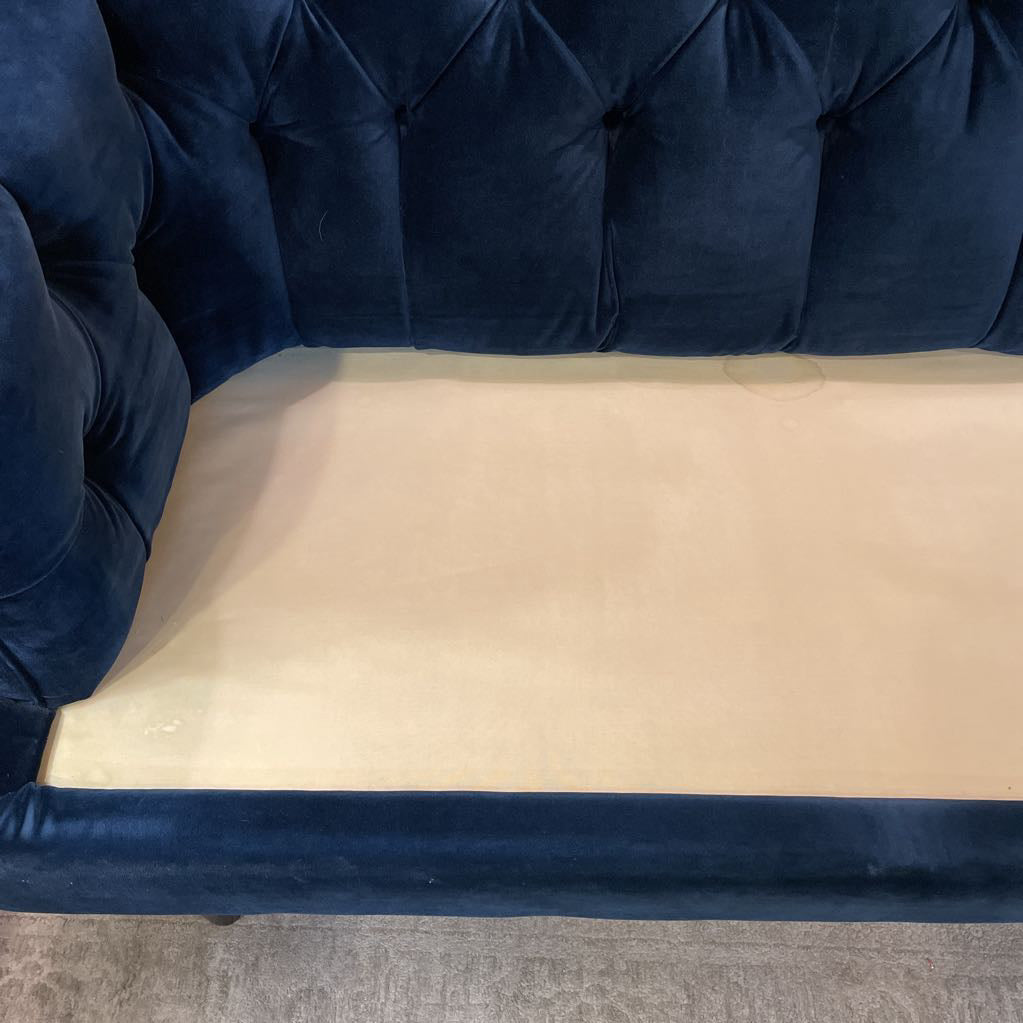 Curved Back Blue Velvet Sofa AS IS U SOFAS