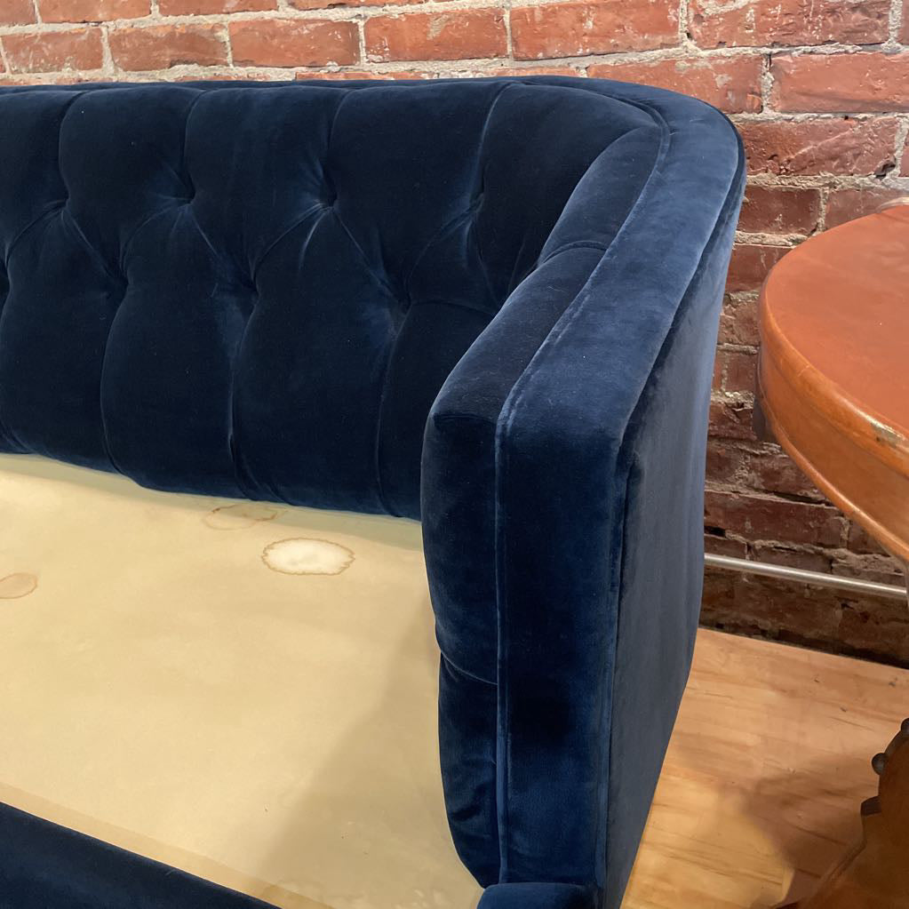Curved Back Blue Velvet Sofa AS IS U SOFAS