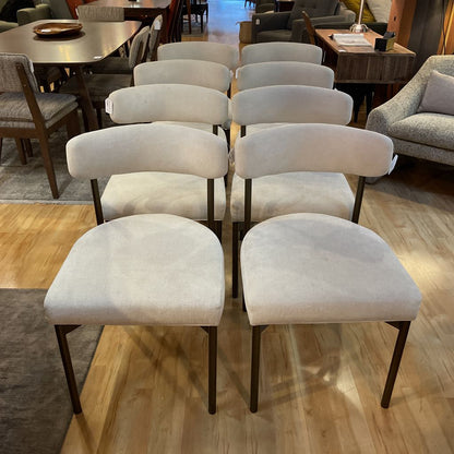 White Fabric Curved Back Dining Chairs Set of 8