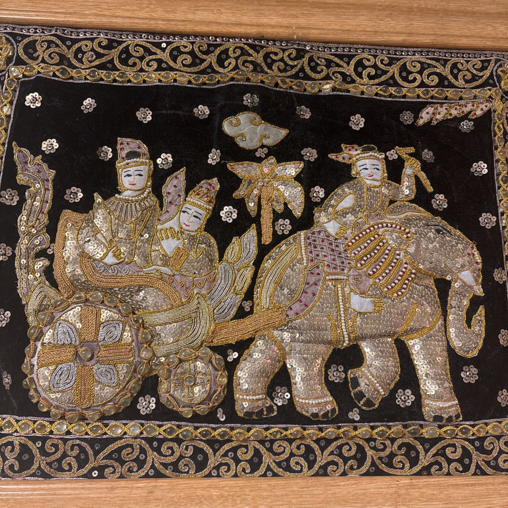 Vintage Burmese Kalaga Framed Tapestry ART