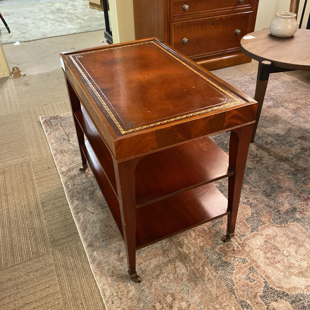 Traditional Leather Top Tea Table w/Casters C SIDE TABLES
