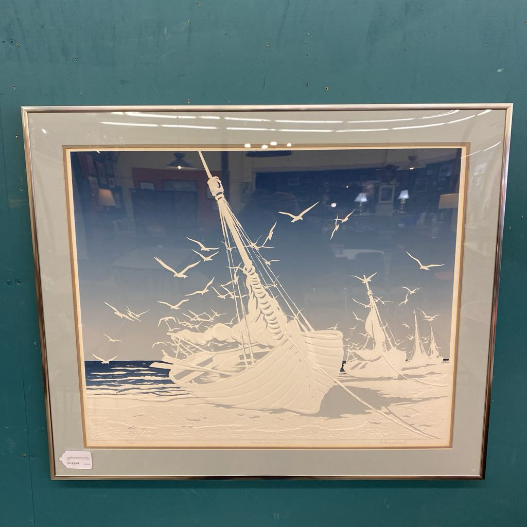 WARREN WOODWARD "AFTER THE CATCH" Embossed Serigraph