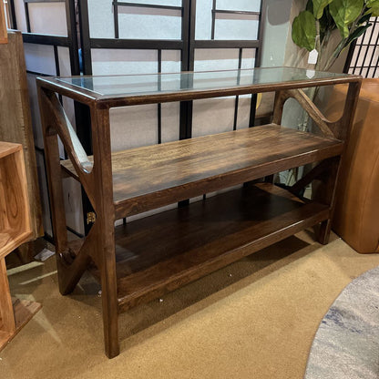 Glass and Walnut Console Table C CONSOLE TABLES