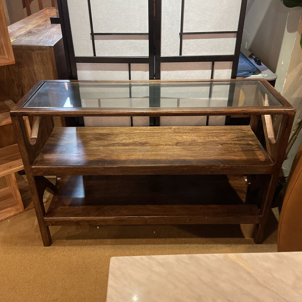 Glass and Walnut Console Table C CONSOLE TABLES