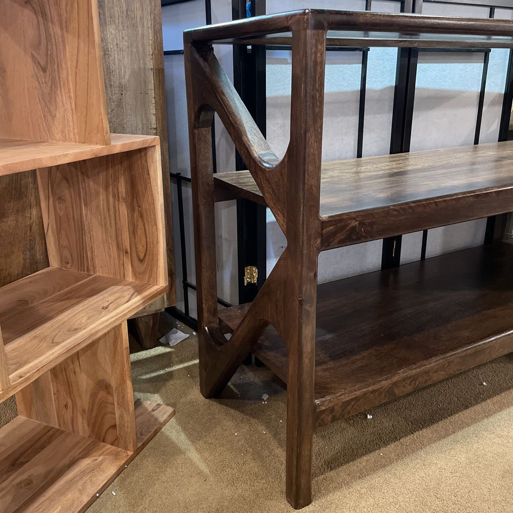 Glass and Walnut Console Table C CONSOLE TABLES