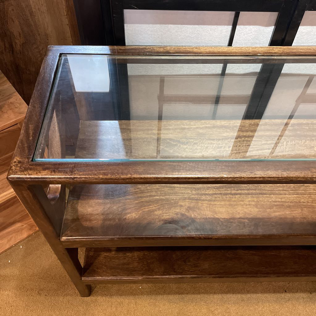Glass and Walnut Console Table C CONSOLE TABLES