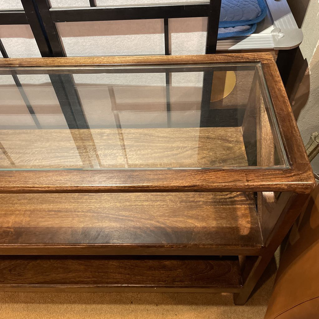 Glass and Walnut Console Table