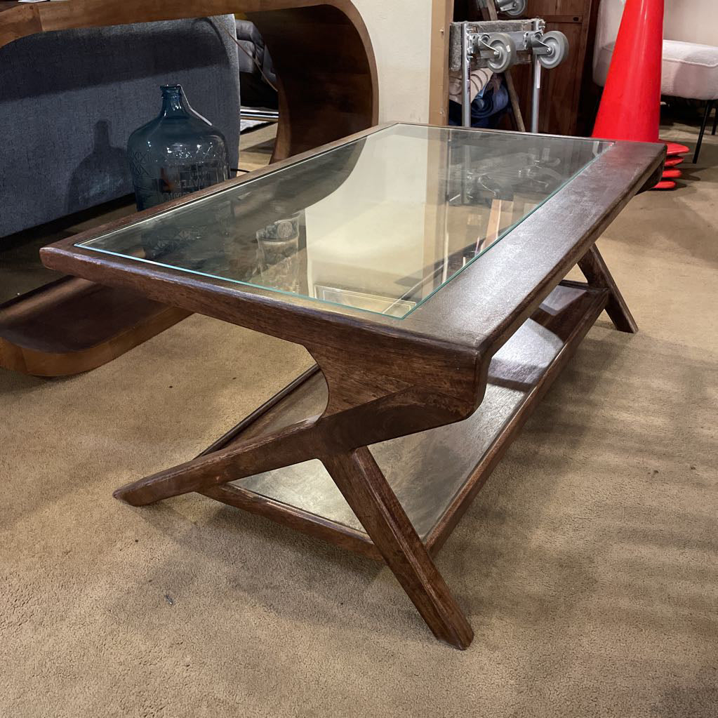Glass and Walnut Coffee Table