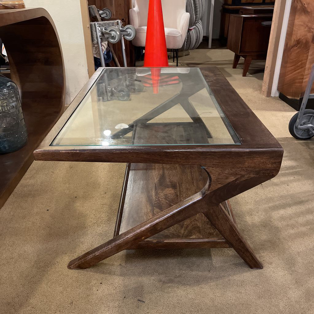 Glass and Walnut Coffee Table
