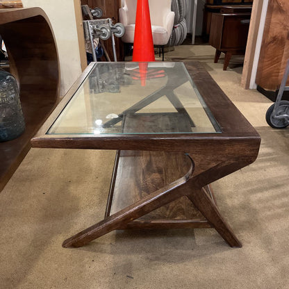 Glass and Walnut Coffee Table