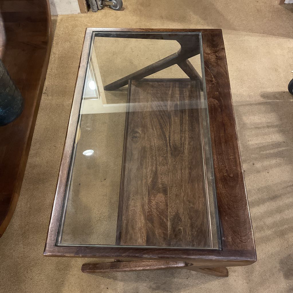 Glass and Walnut Coffee Table