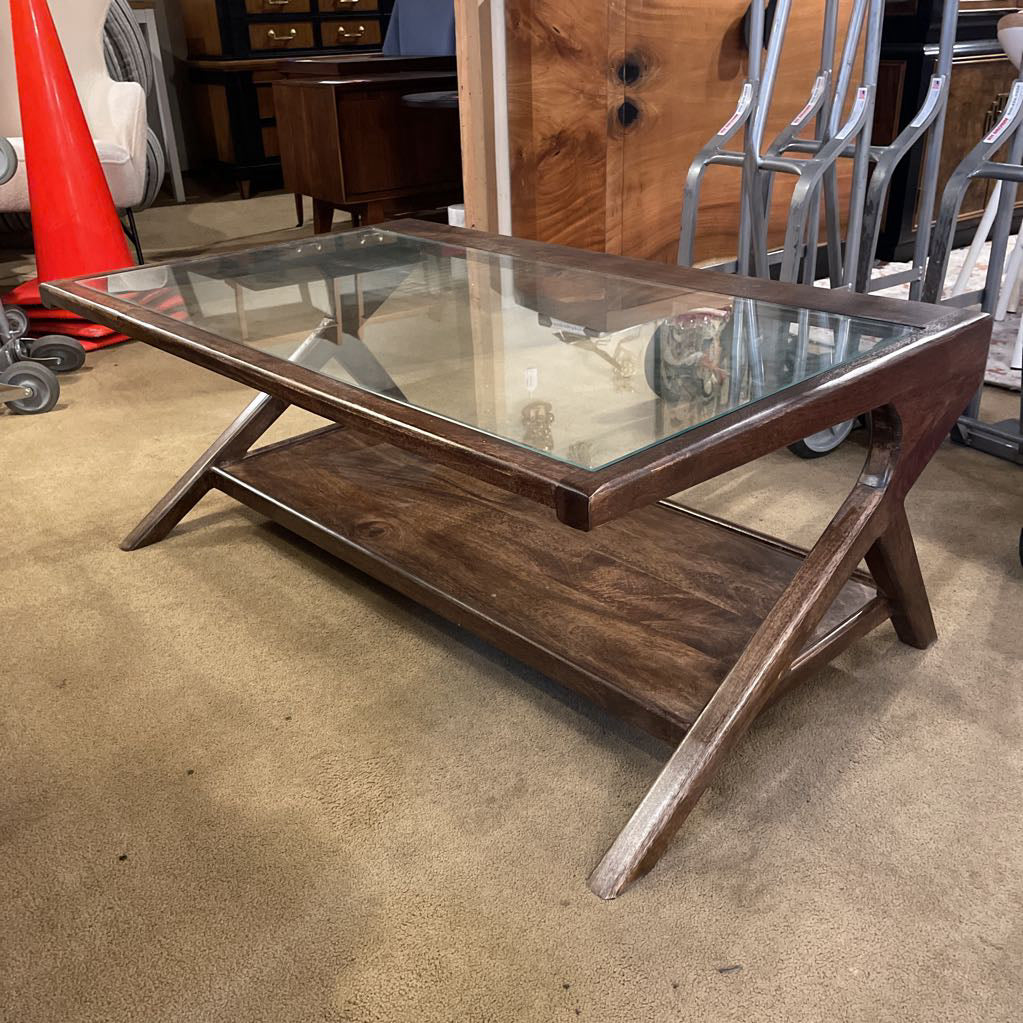 Glass and Walnut Coffee Table