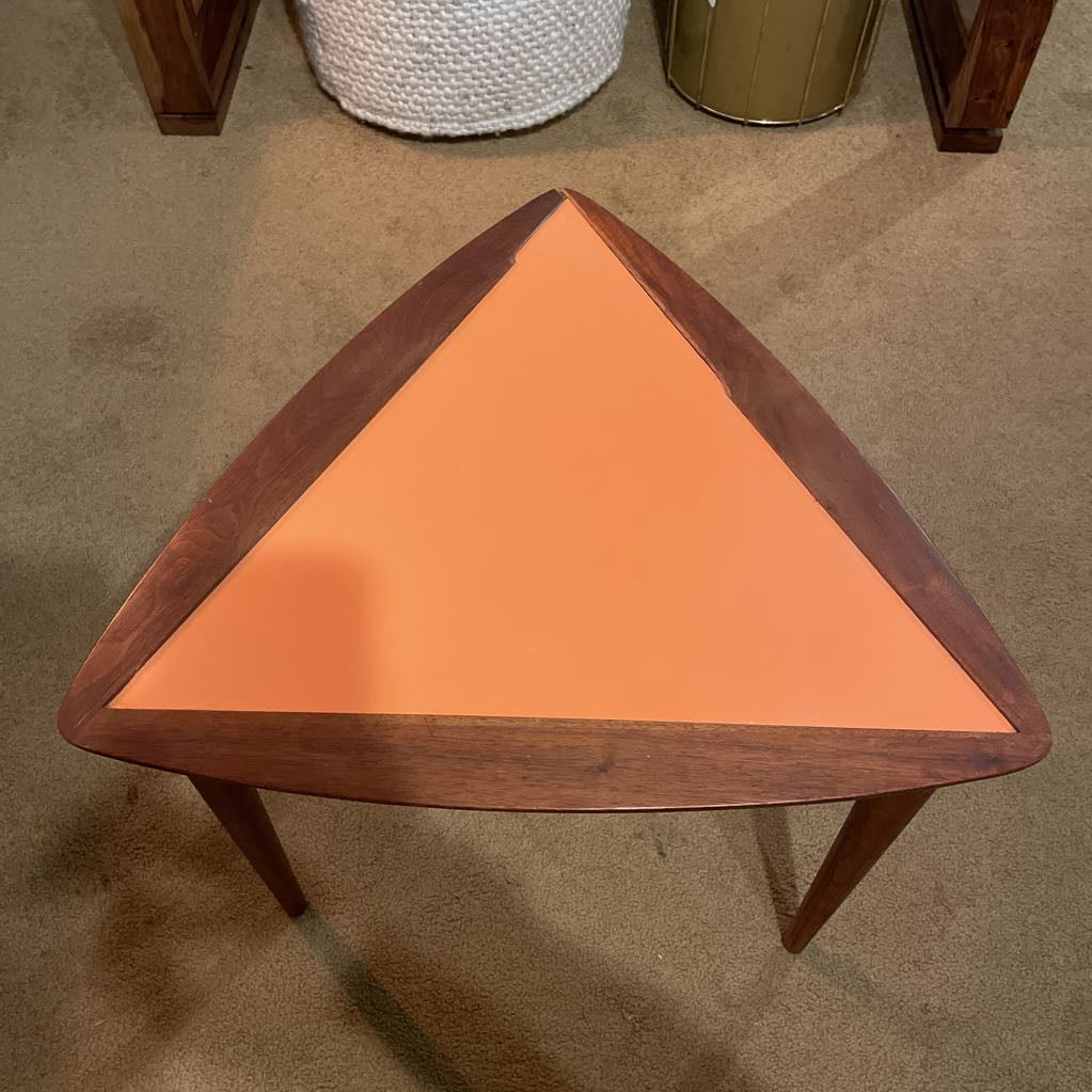 MC Triangular Side Table with Orange Top AS IS