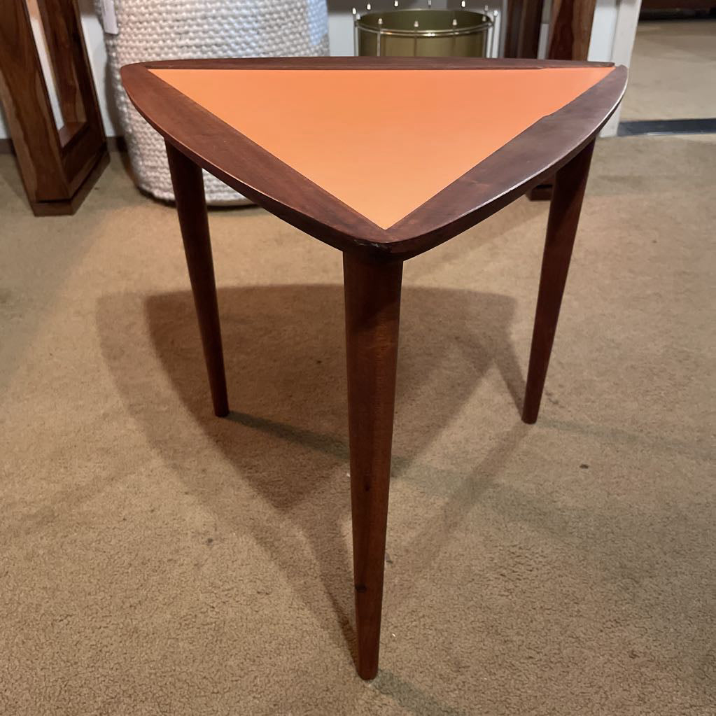 MC Triangular Side Table with Orange Top AS IS