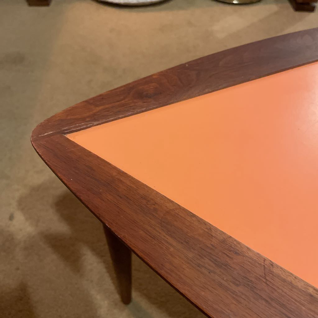 MC Triangular Side Table with Orange Top AS IS