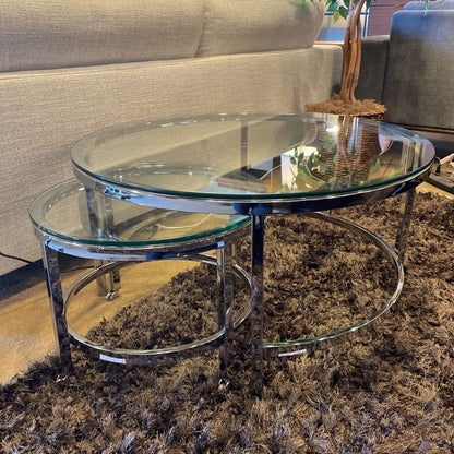 Glass & Chrome Round Nesting Coffee Tables set of 2