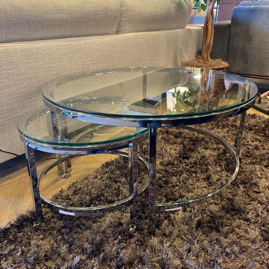 Glass & Chrome Round Nesting Coffee Tables set of 2 C COFFEE TABLES